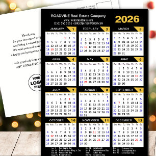 2026 Business Calendar mit US Holidays Gold Black Feiertagspostkarte