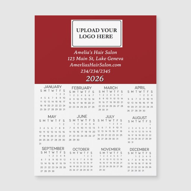 2026 Business Logo Mini Calendar Magnetkarte (Vorderseite)