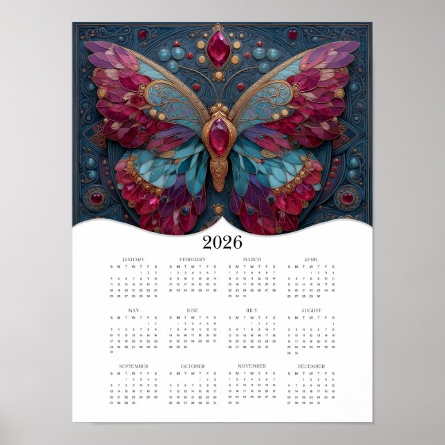 2026 Butterfly Fantasy Art Full Year Calendar Poster (Vorne)