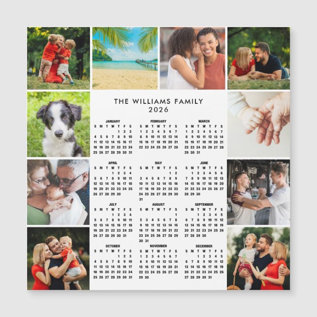 2026 Calendar 10 Photo Collage Family Magnet (Vorderseite)