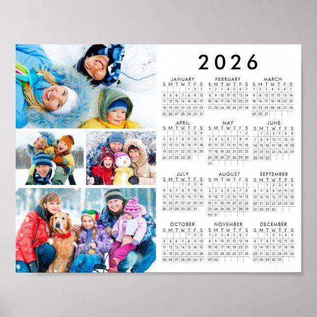 2026 Calendar 4 Photo Simple Poster (Vorne)