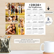 2026 Calendar 5 Photo Collage Personalized Poster