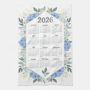 2026 Calendar Aquarell Blauer Botanischer Garten Geschirrtuch