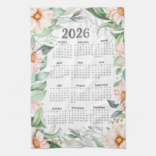 2026 Calendar Aquarell Eukalyptus Orange Floral Geschirrtuch