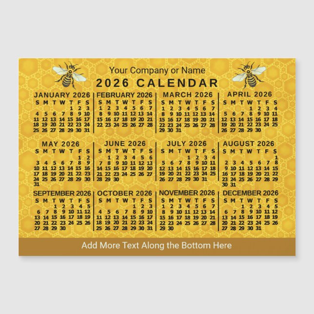 2026 Calendar Bee Honeycomb Custom Apiary Magnet (Vorderseite)