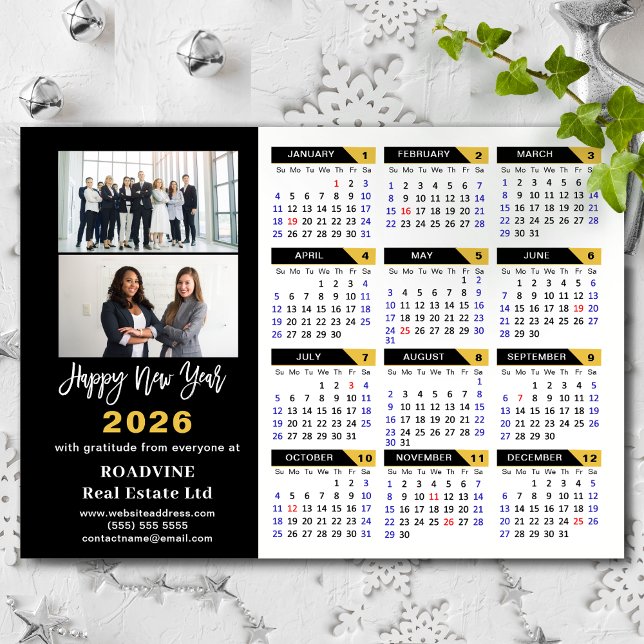 2026 Calendar Black Gold Business 2 Foto Magnetic Magnetkarte (Von Creator hochgeladen)