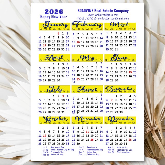 2026 Calendar Blue Script einfach Business Magneti Magnetkarte (Von Creator hochgeladen)