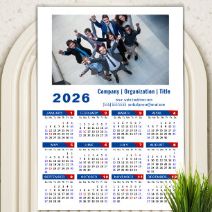 2026 Calendar Business Foto Simple Blue Red Magnetkarte