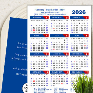 2026 Calendar Business-Logo Blue Red Minimalistisc Feiertagskarte