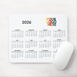 2026 Calendar Business-Logo Firmensitz Weiß Mousepad