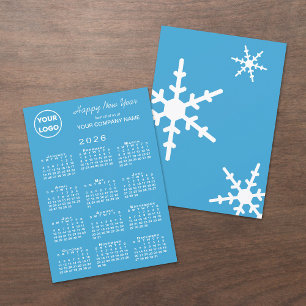 2026 Calendar Business-Logo Light Blue Snowflake Feiertagskarte