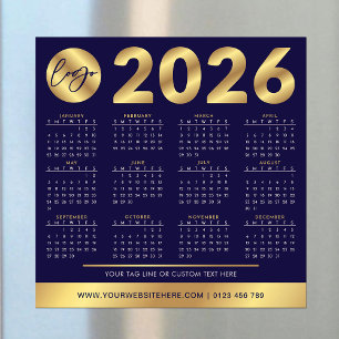 2026 Calendar Business Logo Navy & Gold Corporate Magnetkarte