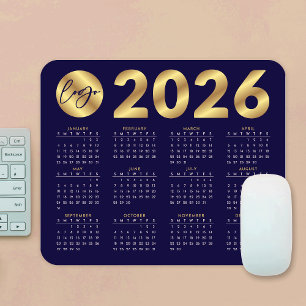 2026 Calendar Business Logo Navy & Gold Corporate Mousepad