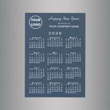 2026 Calendar Business Logo Navy Holiday Magnet