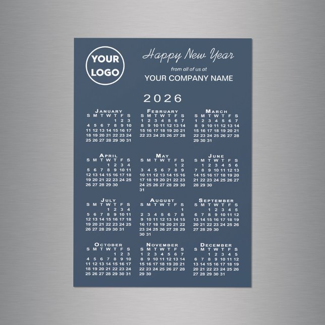 2026 Calendar Business Logo Navy Holiday Magnet (2026 Calendar Business Logo Navy Holiday Magnet in situ)