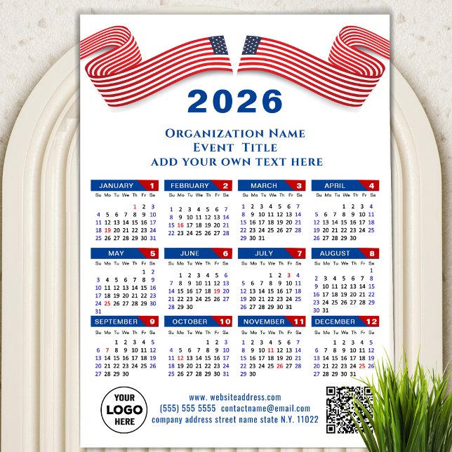 2026 Calendar Business Logo QR Code Blue Magnetic Magnetkarte (Von Creator hochgeladen)