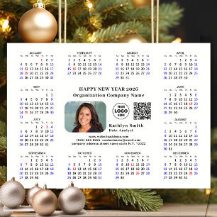 2026 Calendar Business-Logo QR Modernes Schwarzes  Magnetkarte