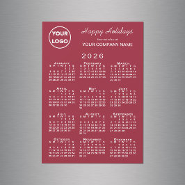 2026 Calendar Business Logo Red Holiday Magnet