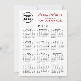 2026 Calendar Business-Logo Red White Gingham Feiertagskarte