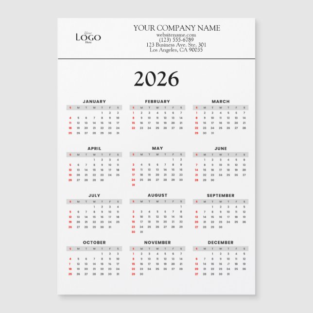 2026 Calendar Business Logo Text | Any background Magnetkarte (Vorderseite)