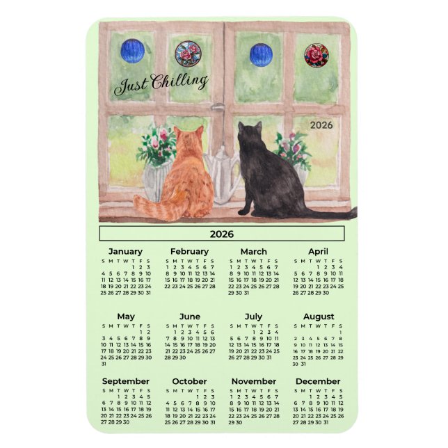2026 Calendar Cats in the Window Flexible Magnet (Vertikal)