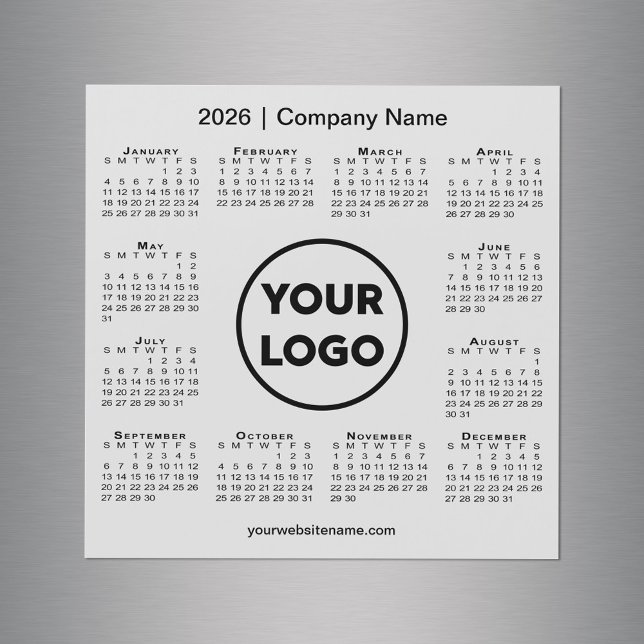 2026 Calendar Company Logo auf Light Gray Magnet (2026 Calendar Company Logo on Light Grey Magnet, in situ)
