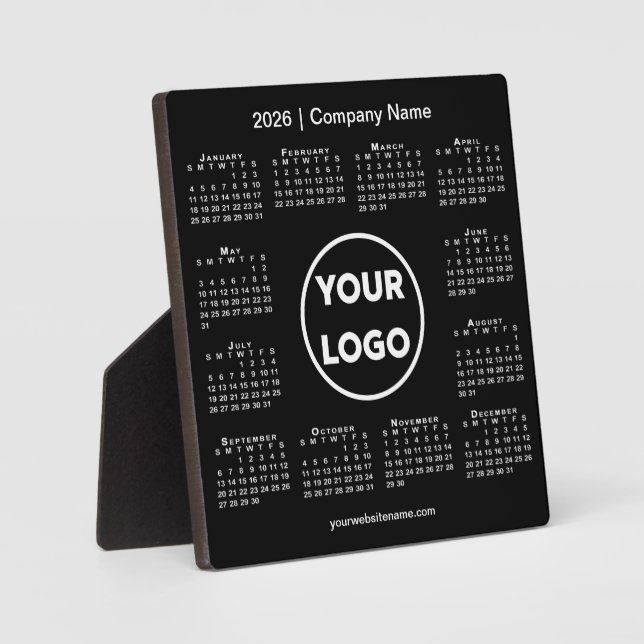 2026 Calendar Company Logo Black Business Fotoplatte (Vorderseite)