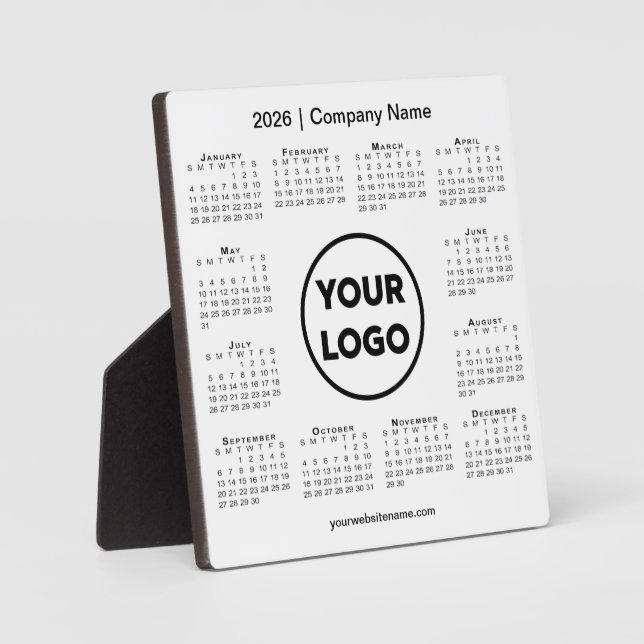 2026 Calendar Company Logo Business Desktop Fotoplatte (Vorderseite)