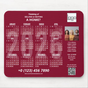 2026 Calendar Company Logo QR Code Burgundy Foto Mousepad