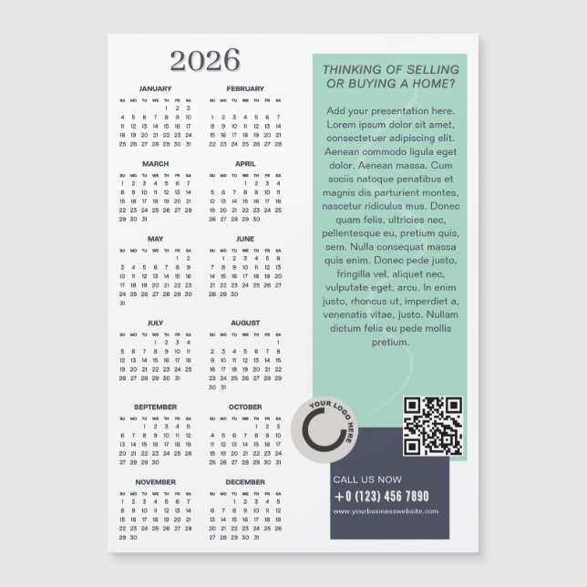 2026 Calendar Company Logo QR Code Magnetkarte (Vorderseite)
