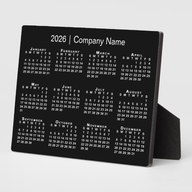 2026 Calendar Company Name Black Desktop Fotoplatte (Seite)