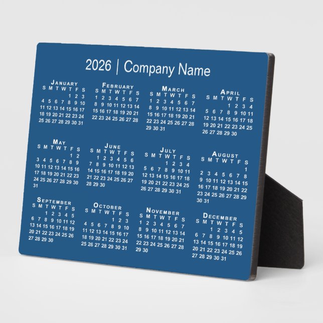 2026 Calendar Company Name Blue Desktop Fotoplatte (Seite)