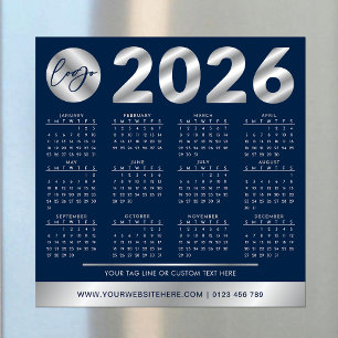 2026 Calendar Corporate Company Logo Navy & Silver Magnetkarte