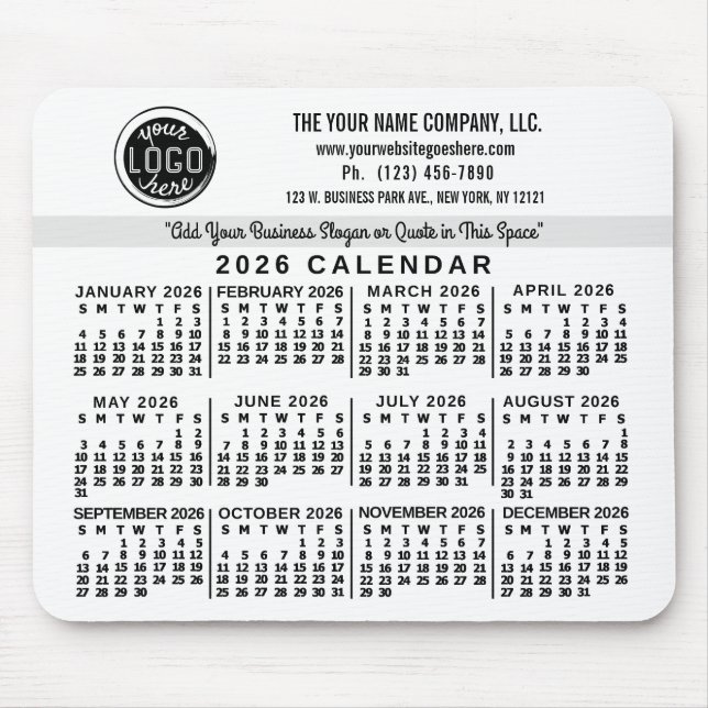 2026 Calendar Custom Business Logo Name Easy White Mousepad (Vorne)