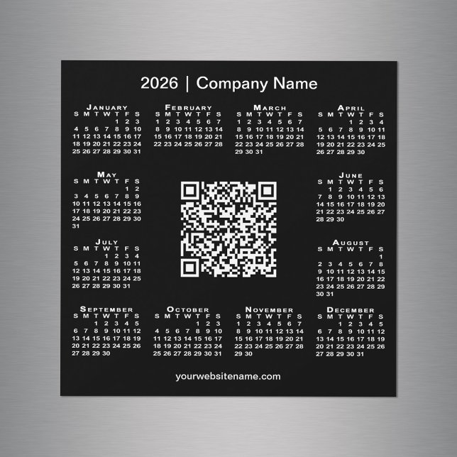2026 Calendar Custom Business QR Code Black Magnet (2026 Calendar Custom Business QR Code Black Magnet in situ)