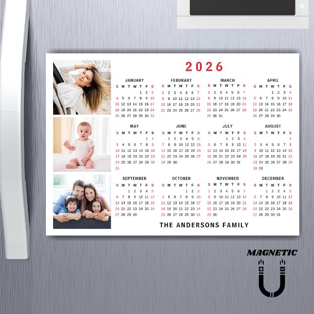 2026 Calendar Custom Name Photo Collage Magnet (Von Creator hochgeladen)