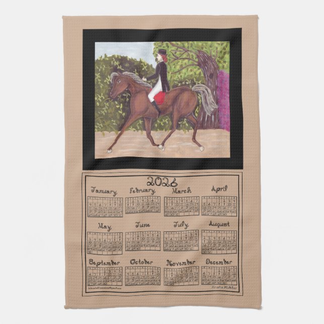 2026 Calendar Dressage Horse Sport Fabric Font Geschirrtuch (Vertikal)