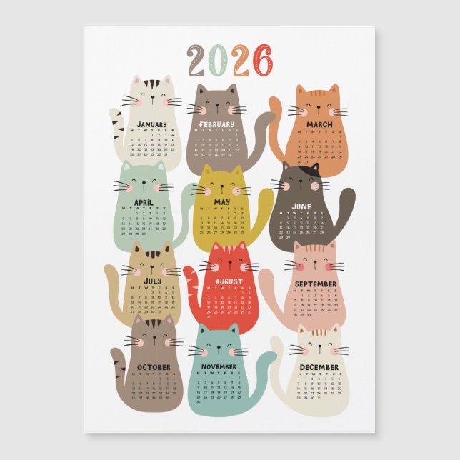 2026 Calendar Earth Tones Cats Magnetkarte (Vorderseite)