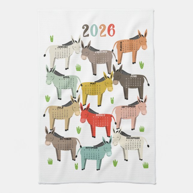 2026 Calendar Earth Tones Donkey Geschirrtuch (Vertikal)