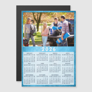 2026 Calendar Family Foto Blue Kühlschrankmagnet Magnetkarte