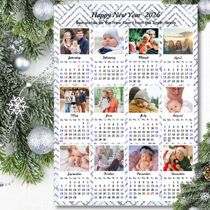 2026 Calendar Family Foto Moderner Silberner Glitz Magnetkarte