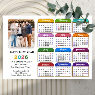 2026 Calendar Family Foto Modernes Schwarz Farbens Feiertagskarte