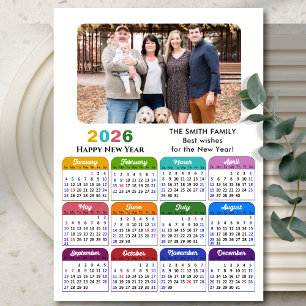 2026 Calendar Family Foto Modernes Schwarz Farbens Feiertagskarte