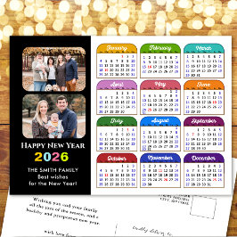 2026 Calendar Family Foto Modernes Schwarz Farbens Feiertagspostkarte
