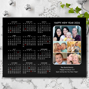2026 Calendar Family Foto Modernes Schwarzes Minim Feiertagskarte