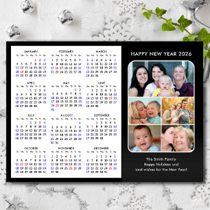 2026 Calendar Family Foto Modernes Schwarzes Minim Feiertagskarte
