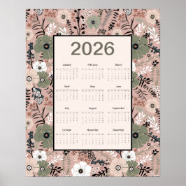 2026 Calendar Floral Pattern Poster