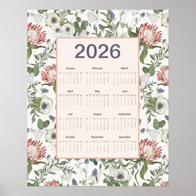 2026 Calendar Flowers Butterflies Poster (Vorne)