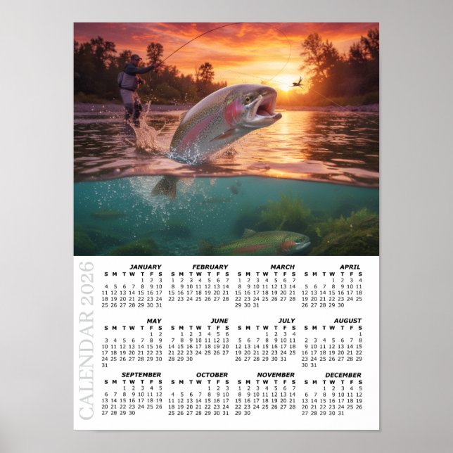 2026 Calendar, Fly Fishing, Trout / Fish Poster (Vorne)