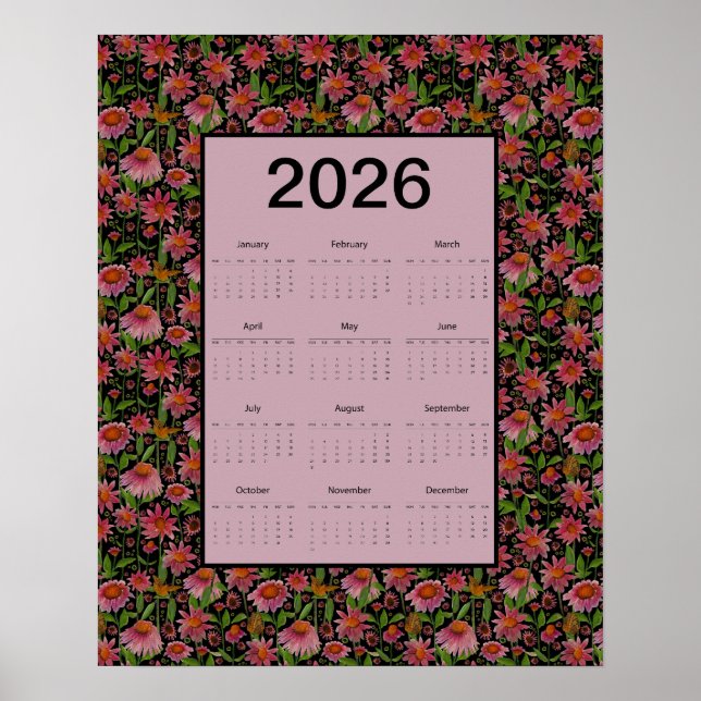 2026 Calendar Full Year Cone Flowers Poster (Vorne)